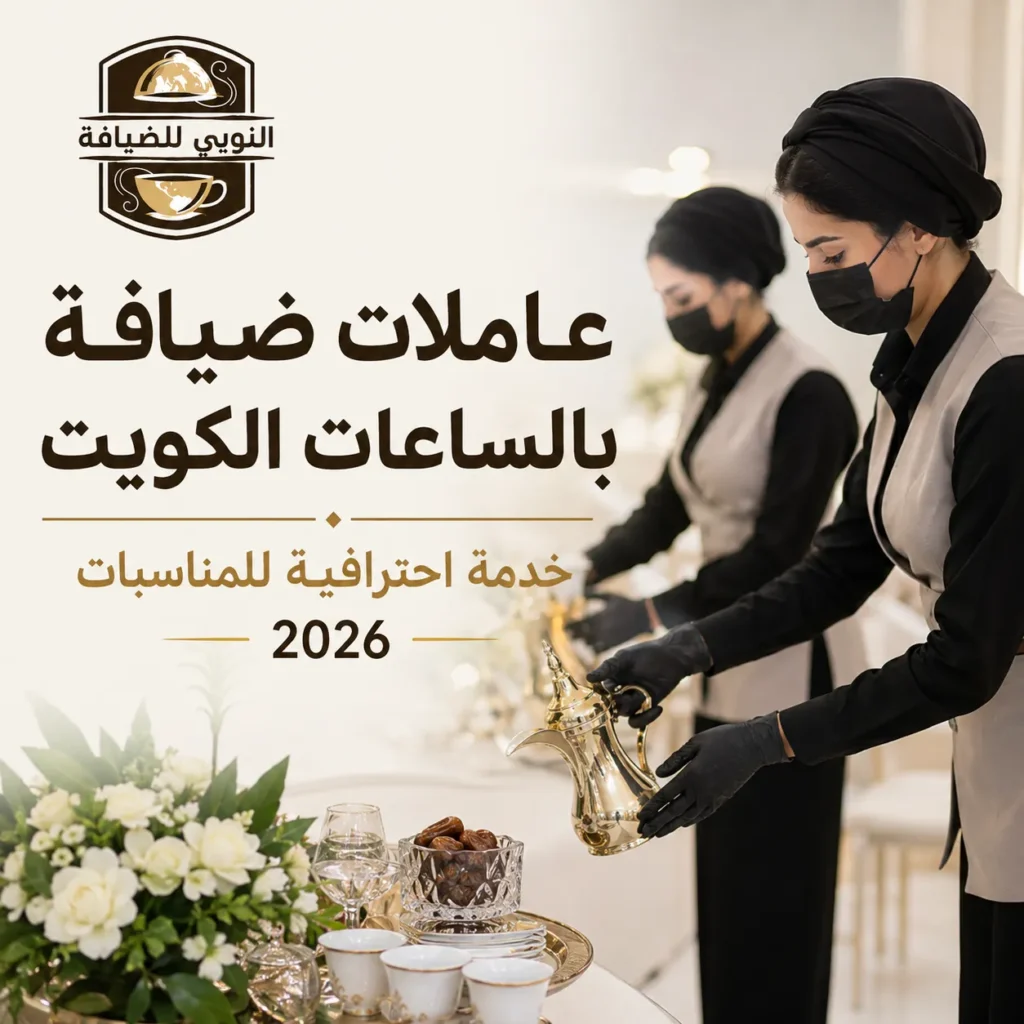 عاملات ضيافة بالساعات في الكويت يقدمن القهوة العربية داخل مناسبة راقية بأسلوب احترافي ومنظم