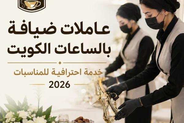 عاملات ضيافة بالساعات في الكويت يقدمن القهوة العربية داخل مناسبة راقية بأسلوب احترافي ومنظم